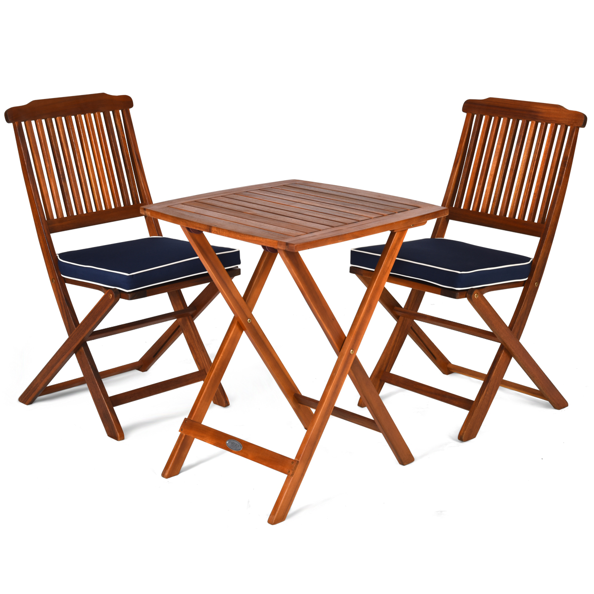 3PCS Patio Folding Wooden Furniture Conversation Set Indoor & Outdoor